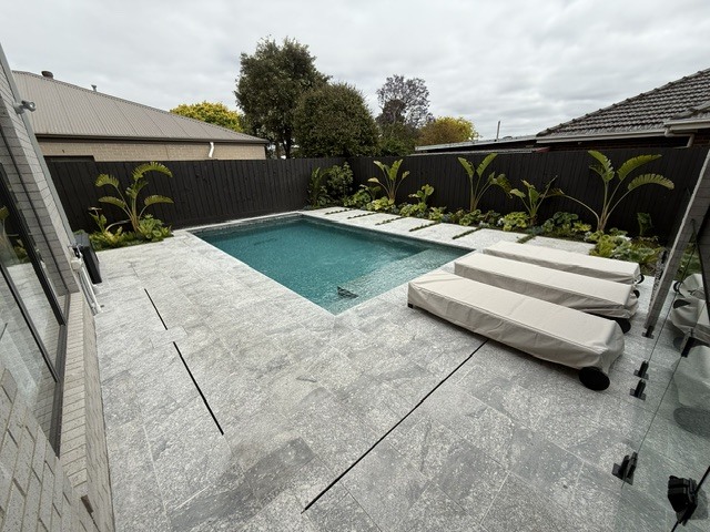 Full Pool & Travertine Surrounds, outdoor construction project by Premier Outdoors, Melbourne eastern suburbs